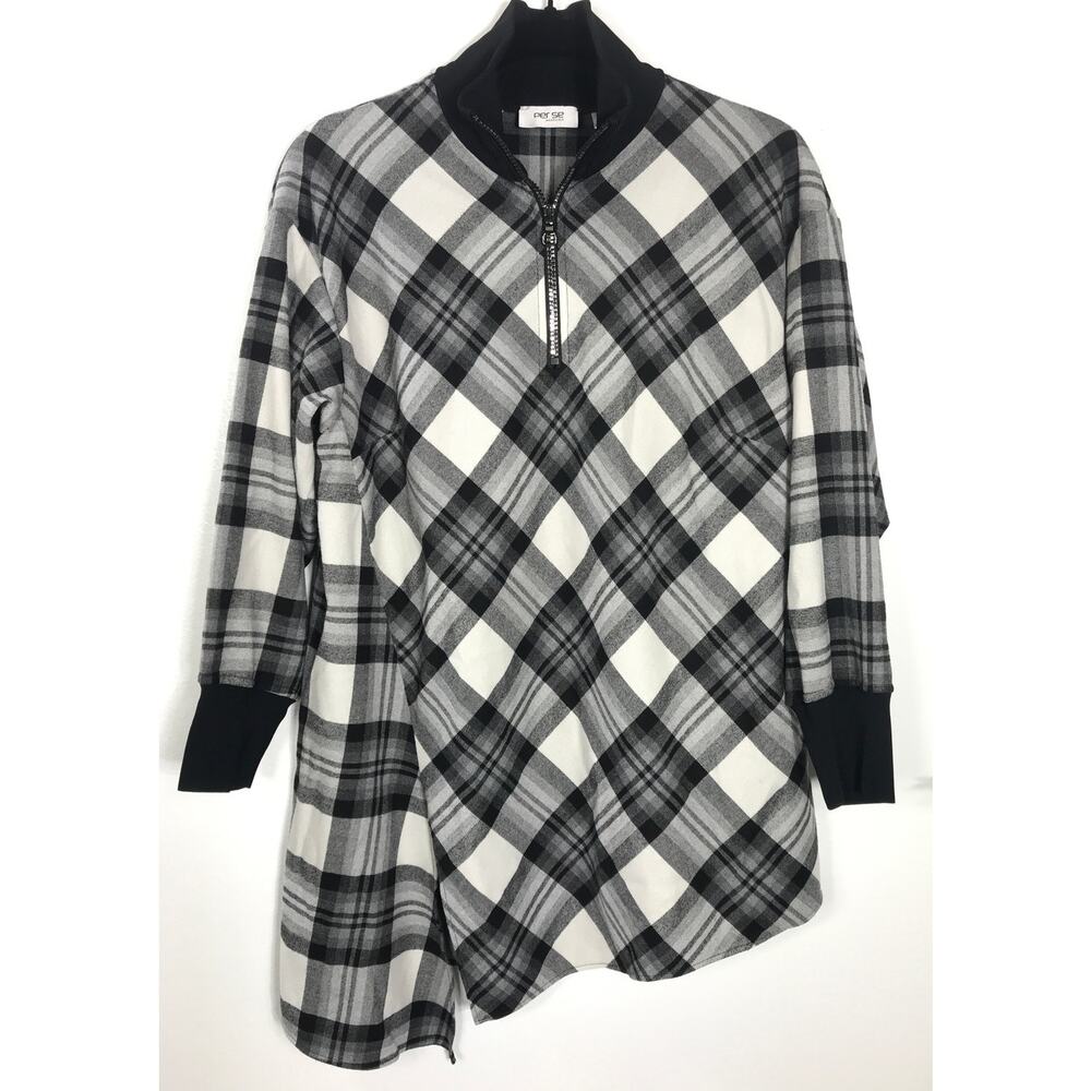 Per se Carlisle Asymmetric Gray White Black Pullover Zip Comfy Women's 4